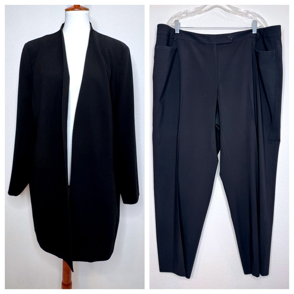 CALVIN KLEIN Longline Blazer & Pants Suit 20W Black Office Careerwear Work